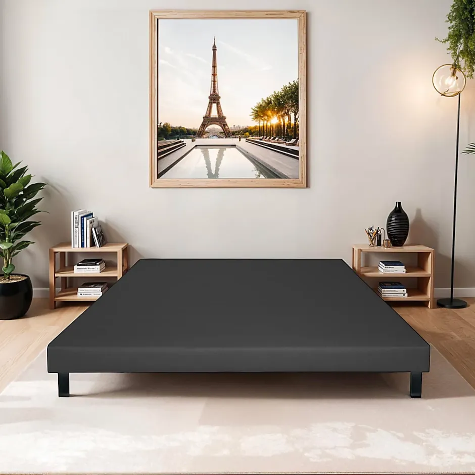Bellecour Sommier tapissier Constantine 140x200 cm Epaisseur 18 cm Gris anthracite (pieds non inclus) Hot