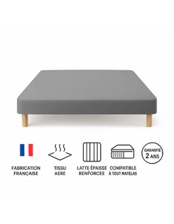 By Sommiflex. SOMMIER TAPISSIER GRIS 160x200 cm FABRICATION FRANÇAISE ARTISANALE PIEDS OFFERTS HAUTEUR avec PIEDS 27 cm