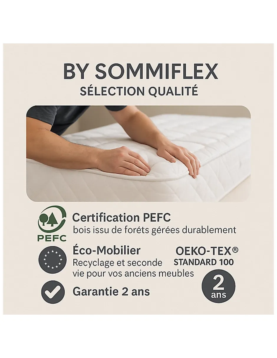 By Sommiflex. SOMMIER TAPISSIER GRIS 130x200 cm FABRICATION FRANÇAISE ARTISANALE PIEDS OFFERTS HAUTEUR avec PIEDS 27 cm Clearance