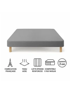 By Sommiflex. SOMMIER TAPISSIER GRIS 140x190 cm FABRICATION FRANÇAISE ARTISANALE PIEDS OFFER Best