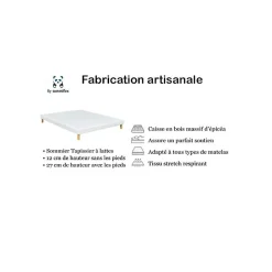 By Sommiflex. SOMMIER TAPISSIER GRIS 80x200x2 (160x200) FABRICATION FRANÇAISE ARTISANALE PIEDS OFFERTS HAUTEUR avec PIEDS 27 cm