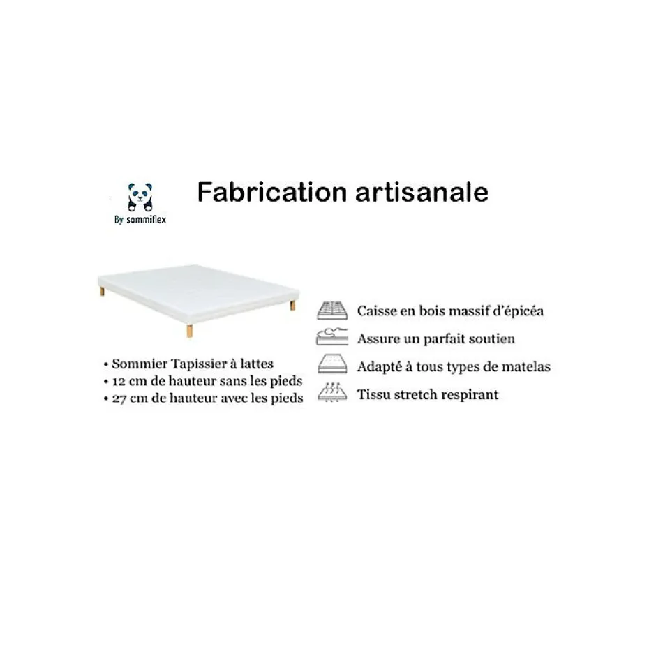 By Sommiflex. SOMMIER TAPISSIER GRIS 80x200x2 (160x200) FABRICATION FRANÇAISE ARTISANALE PIEDS OFFERTS HAUTEUR avec PIEDS 27 cm