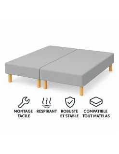 By Sommiflex. SOMMIER TAPISSIER GRIS 100x200x2 cm (200x200) FABRICATION FRANÇAISE ARTISANALE PIEDS OFFERTS HAUTEUR avec PIEDS 27 cm