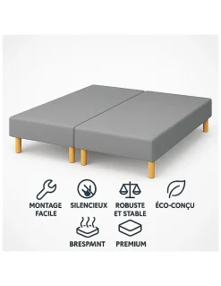 By Sommiflex. SOMMIER TAPISSIER GRIS 100x200x2 (200x200) FABRICATION FRANÇAISE ARTISANALE PIEDS OFFERTS HAUTEUR avec PIEDS 27 cm