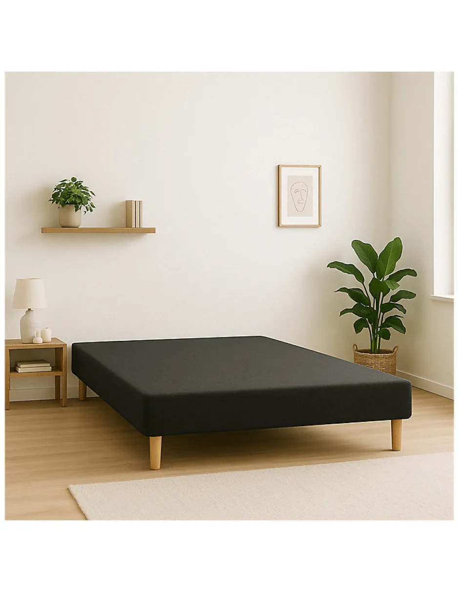 By Sommiflex. SOMMIER TAPISSIER NOIR 120x190 cm FABRICATION FRANÇAISE ARTISANALE PIEDS OFFERTS HAUTEUR avec PIEDS 27 cm