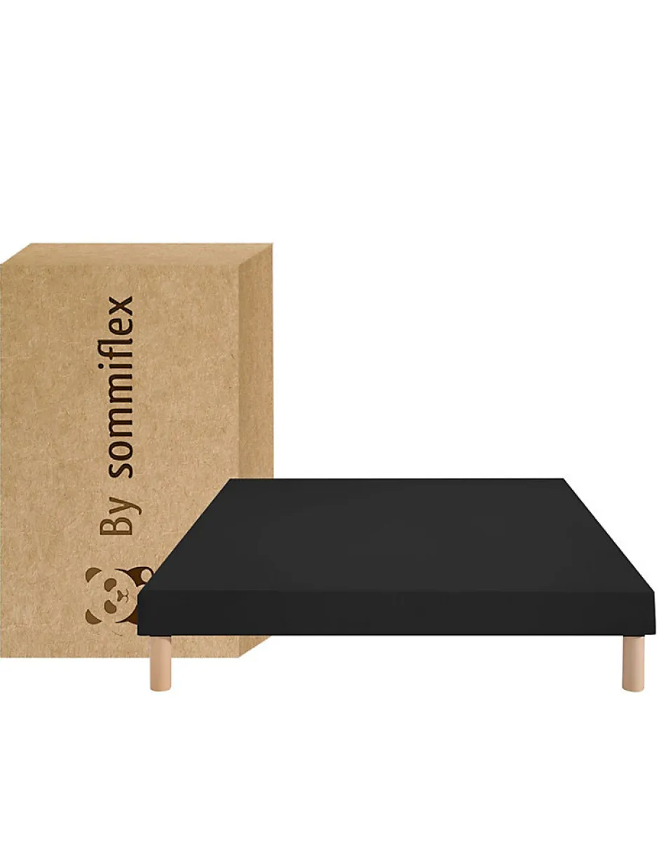 By Sommiflex. SOMMIER TAPISSIER NOIR 140x190 cm FABRICATION FRANÇAISE ARTISANALE PIEDS OFFERTS HAUTEUR avec PIEDS 27 cm