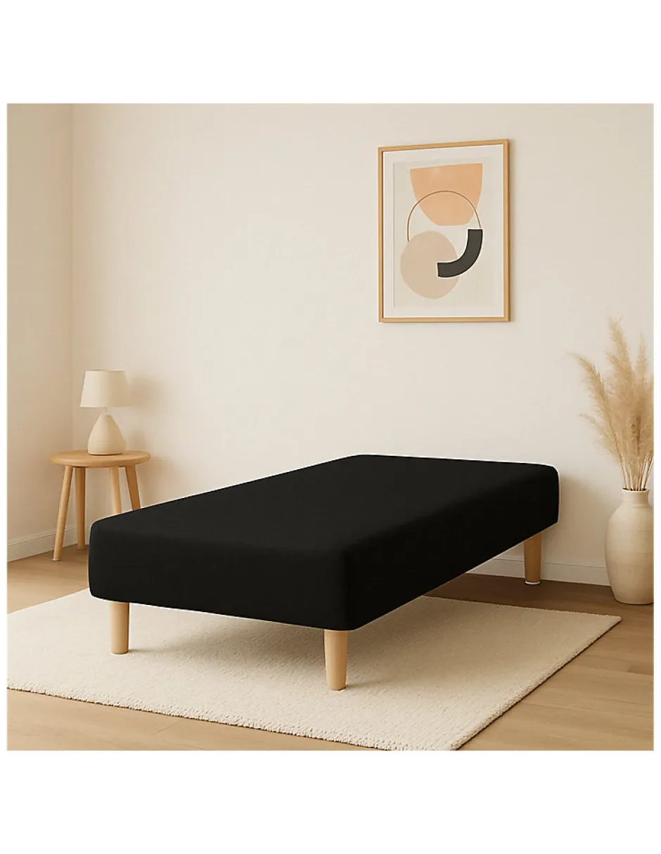 By Sommiflex. SOMMIER TAPISSIER NOIR 90x190 cm FABRICATION FRANÇAISE ARTISANALE PIEDS OFFERTS HAUTEUR avec PIEDS 27 cm