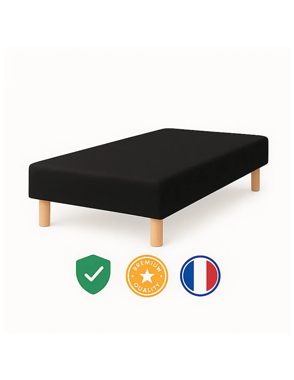 By Sommiflex. SOMMIER TAPISSIER NOIR 90x190 cm FABRICATION FRANÇAISE ARTISANALE PIEDS OFFERTS HAUTEUR avec PIEDS 27 cm