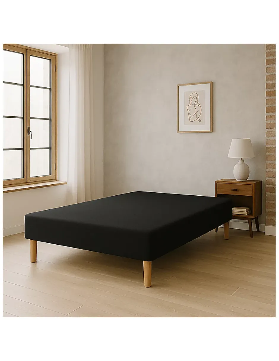 By Sommiflex. SOMMIER TAPISSIER NOIR 130x190 cm FABRICATION FRANÇAISE ARTISANALE PIEDS OFFER Sale