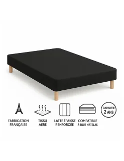 By Sommiflex. SOMMIER TAPISSIER NOIR 130x190 cm FABRICATION FRANÇAISE ARTISANALE PIEDS OFFER Sale