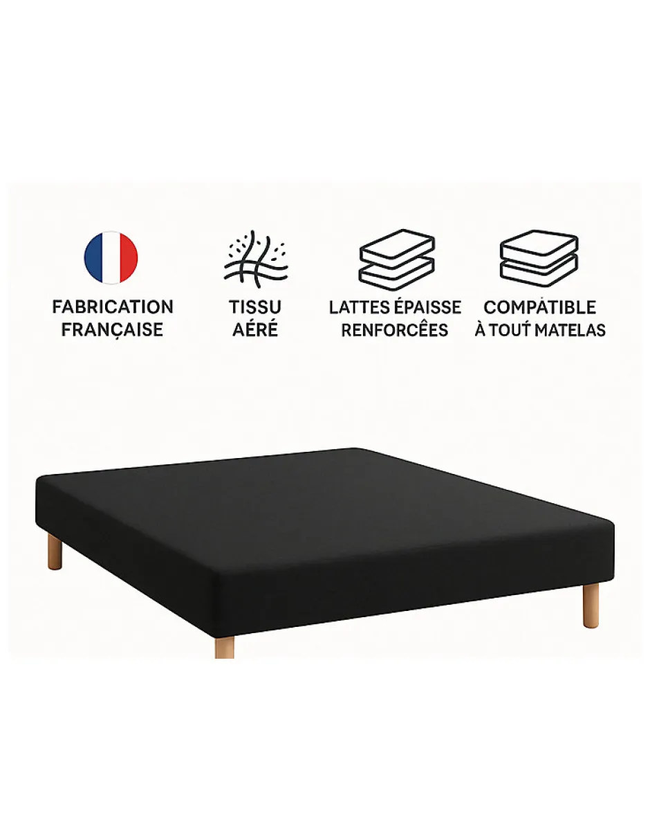 By Sommiflex. SOMMIER TAPISSIER NOIR 140x200 cm FABRICATION FRANÇAISE ARTISANALE PIEDS OFFERTS HAUTEUR avec PIEDS 27 cm