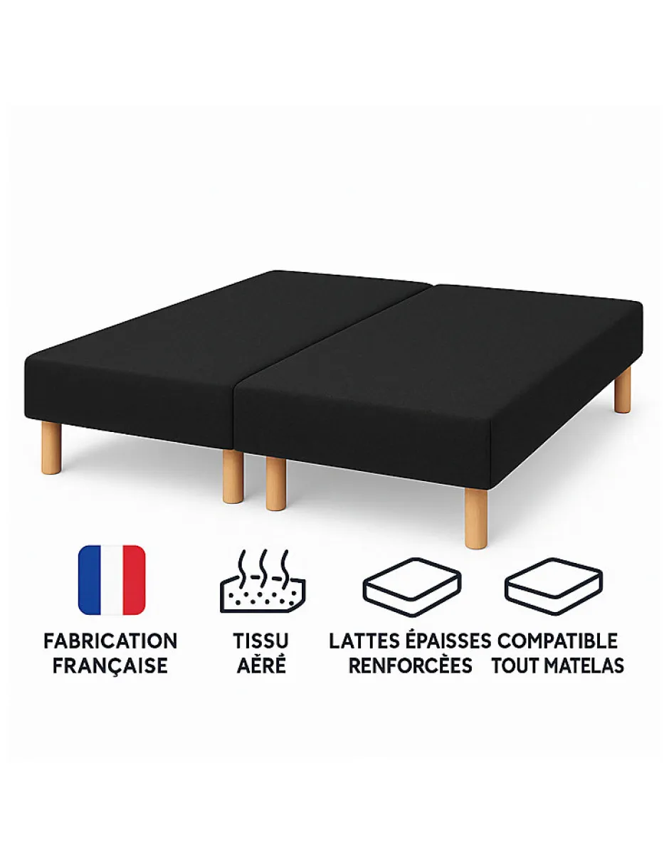 By Sommiflex. SOMMIER TAPISSIER NOIR 90x200x2 (180x200) FABRICATION FRANÇAISE ARTISANALE PIEDS OFFERTS HAUTEUR avec PIEDS 27 cm