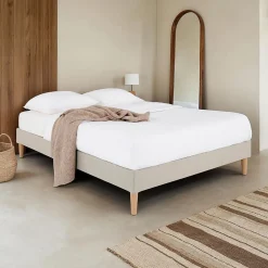 Idimex Sommier tapissier QUIMPER 140 x 190 cm revêtement tissu - Beige