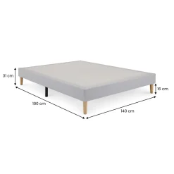 Idimex Sommier tapissier QUIMPER 140 x 190 cm revêtement tissu - Gris Discount