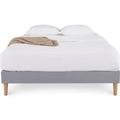Idimex Sommier tapissier QUIMPER 140 x 190 cm revêtement tissu - Gris Discount