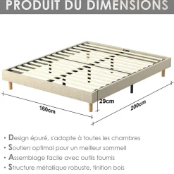 Teeno Sommier tapissier 160x200 cm 2x14 lattes,comfort,beige Best