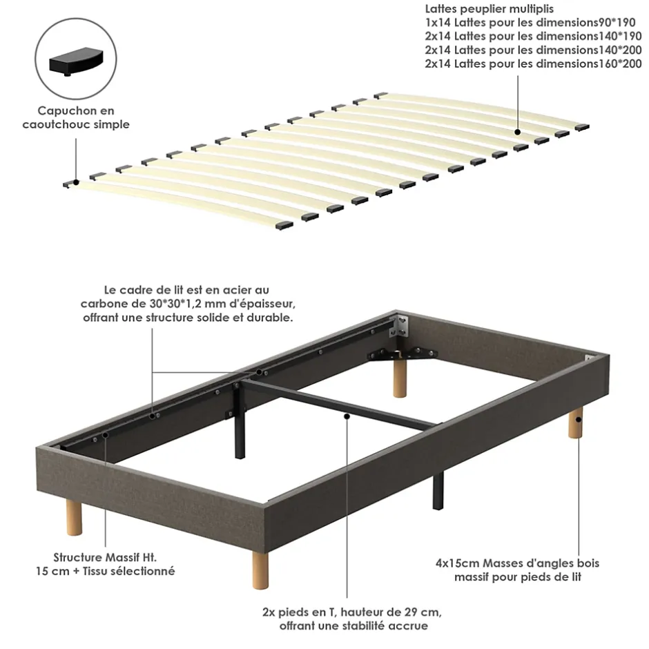 Teeno Sommier Tapissier 90x190cm , 14 lattes Best