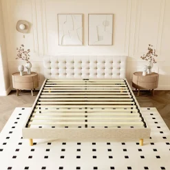 Teeno Sommier tapissier 140x200cm, 14 lattes, 9 pieds Hauteur du cadre 29 cm