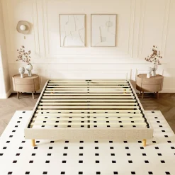 Teeno Sommier tapissier 140x200cm, 14 lattes, 9 pieds Hauteur du cadre 29 cm