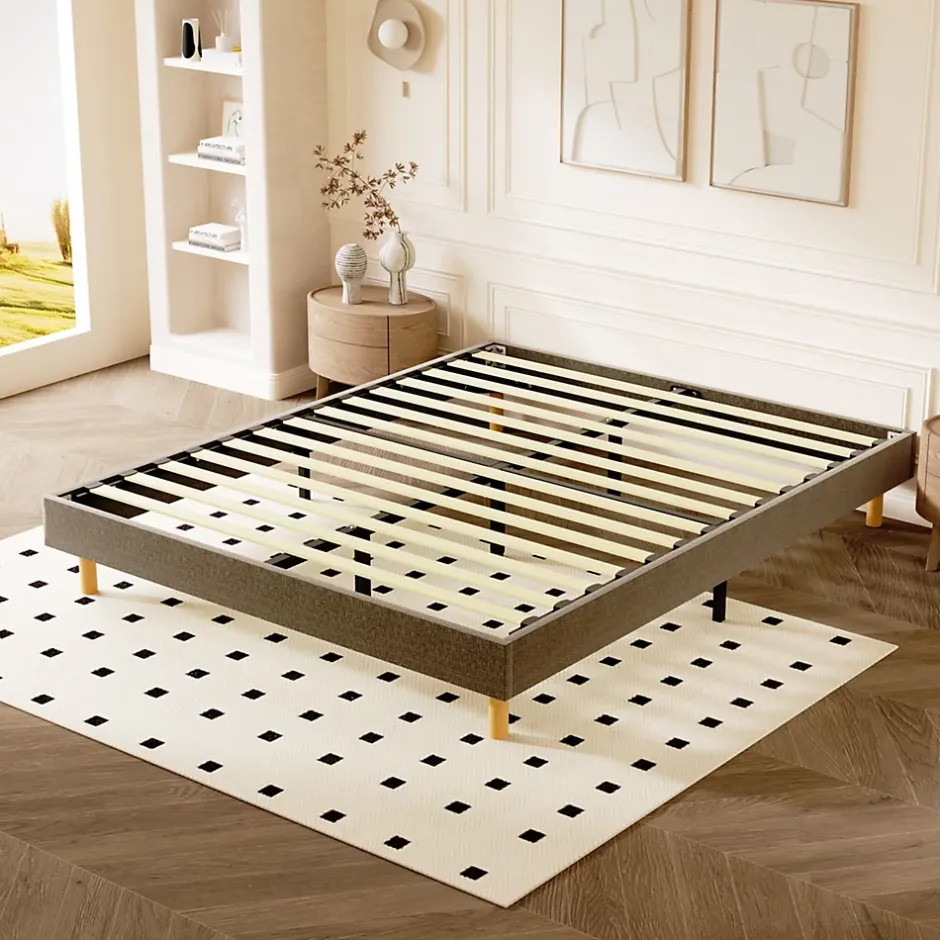 Teeno Sommier tapissier 140x200cm, 14 lattes, 9 pieds Hauteur du cadre 29 cm