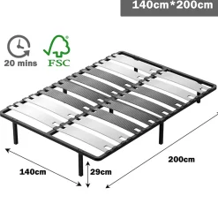 Teeno Sommier 140x200 cm, 7 Pieds Durable, Lit avec Sommier à Lattes pour Adulte