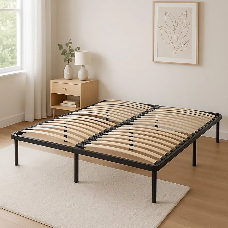 Provence Literie Sommier 160x200 cm Cadre à lattes renforcé ajustable Noir - 29 cm - Épaisseur métal 1,4 mm - 34 lattes de 9 mm d'épaisseur - Large Clearance