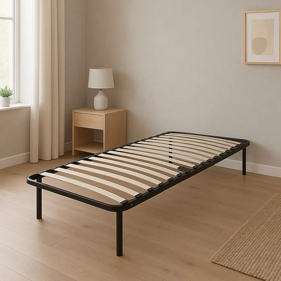 Provence Literie Sommier 80x200 cm Jacky - Solide et Confortable x 29 cm - Cadre à Lattes + 6 Pieds en Métal - Épaisseur Métal 1,2 mm - 14 Lattes e