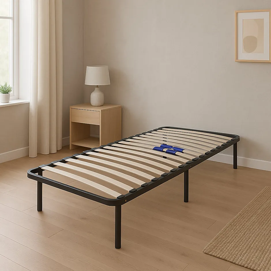 Provence Literie Sommier 140x190 cm Noir Cadre à lattes Renforcé - Compatible avec tous matelas - Soutien réglable - 17 lattes en 9mm - Structure m