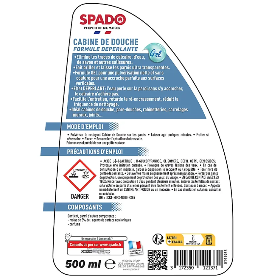 Spado Spray nettoyant déperlant cabine de douche 500ml