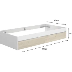 Generic Structure de lit - LAGO - 2 tiroirs - 90 x 190 cm - Blanc / Chene Discount