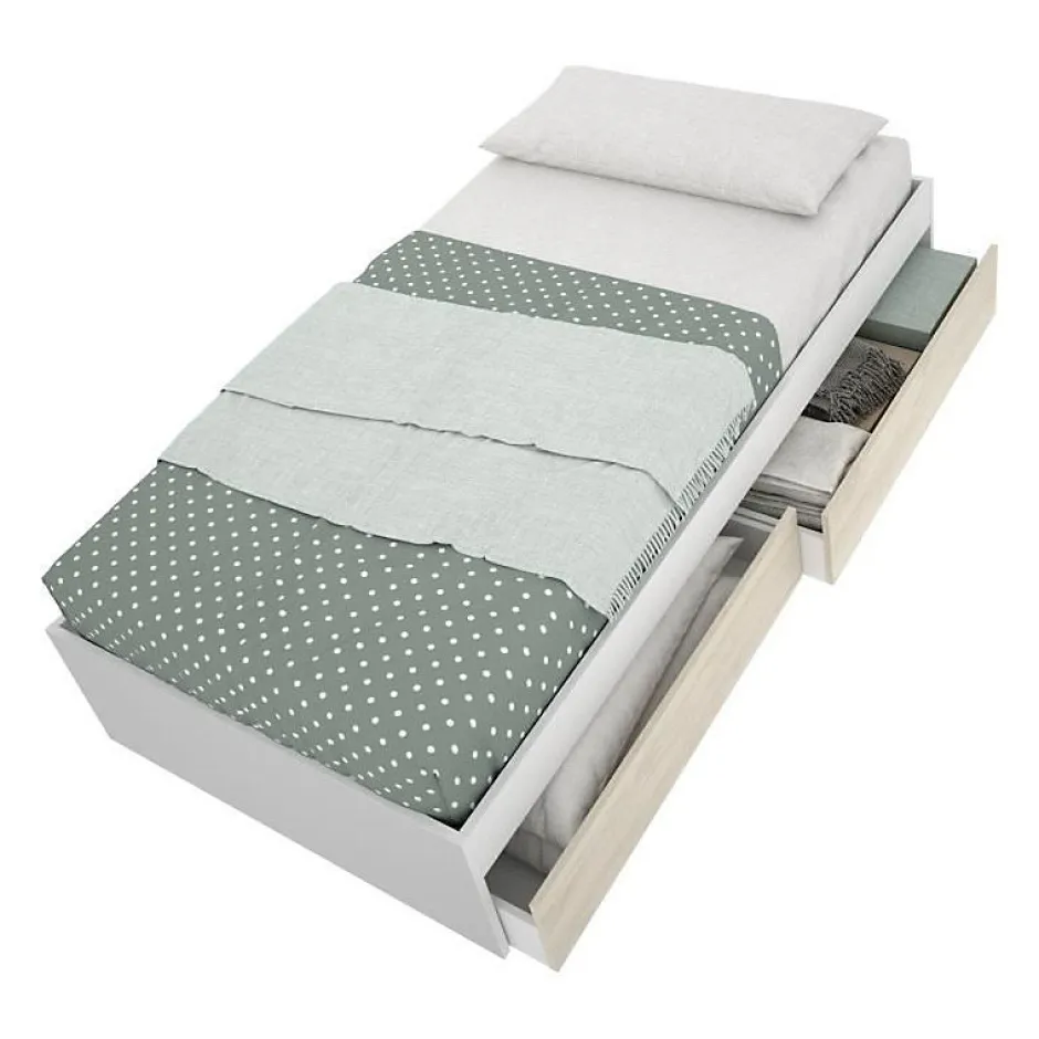 Generic Structure de lit - LAGO - 2 tiroirs - 90 x 190 cm - Blanc / Chene Discount