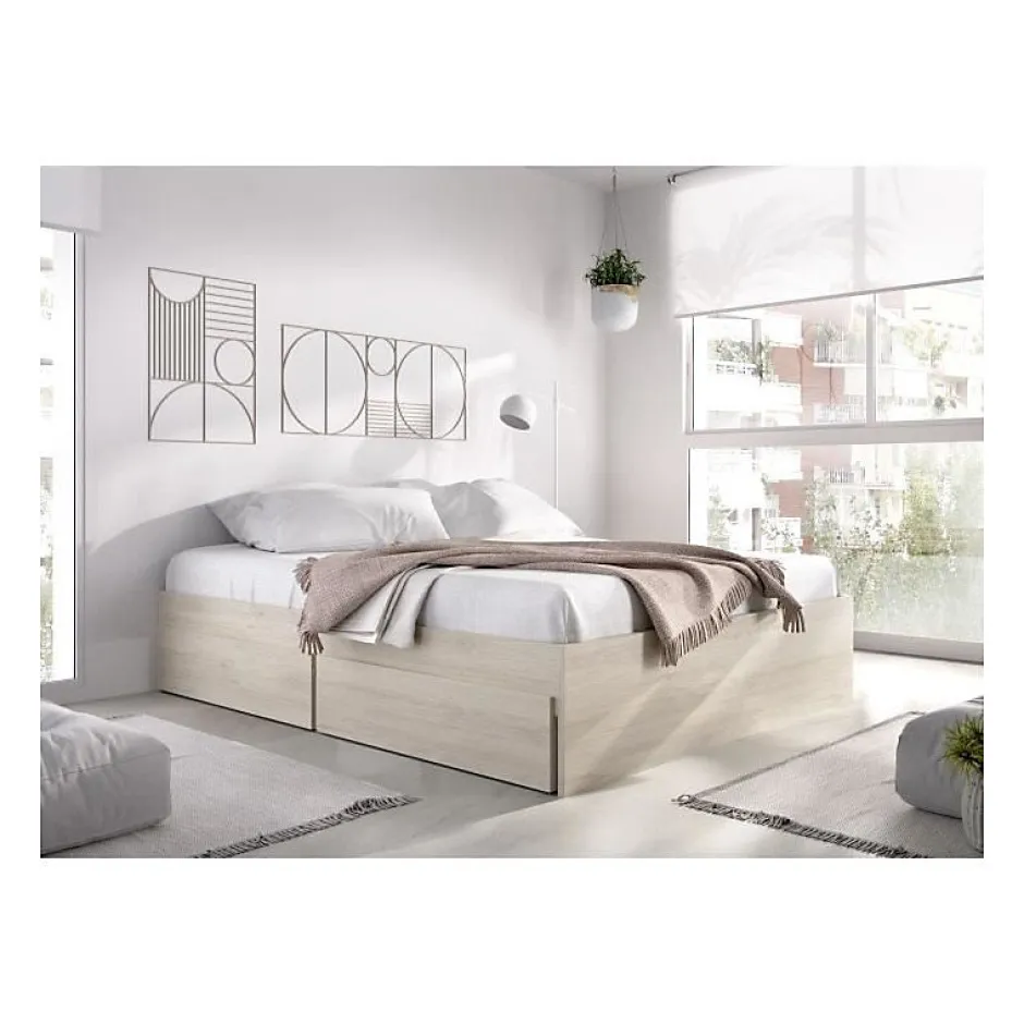 Generic Structure de lit - LAGO - 140 x 190 cm - 4 tiroirs - Chene