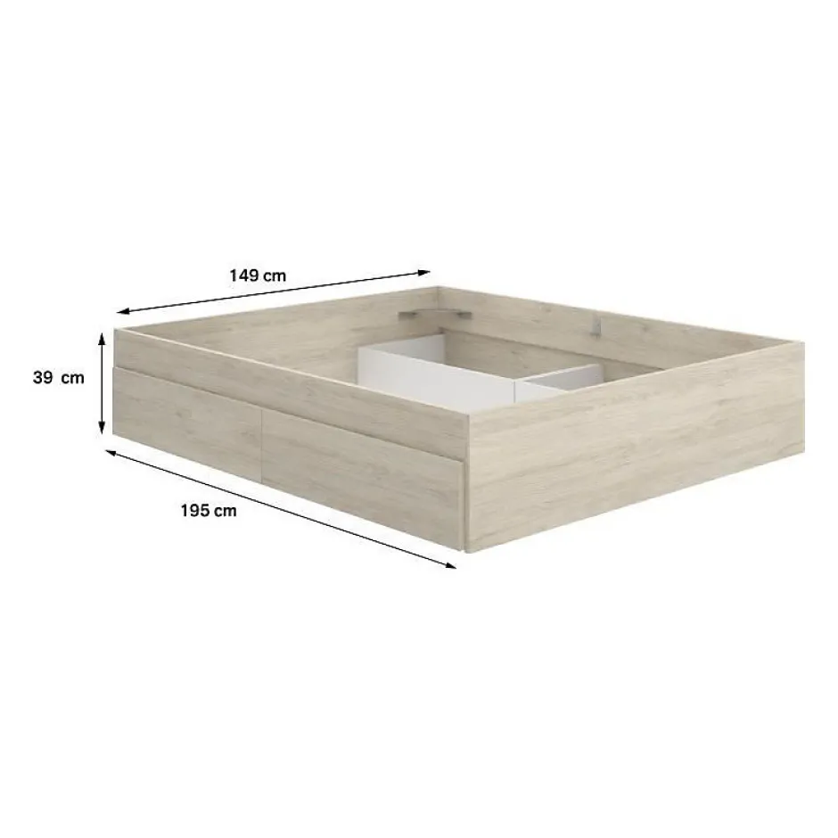 Generic Structure de lit - LAGO - 140 x 190 cm - 4 tiroirs - Chene