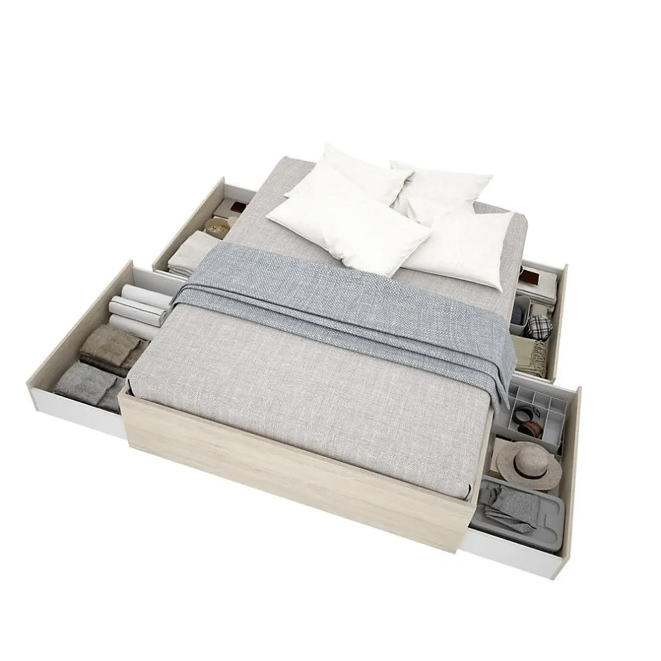 Generic Structure de lit - LAGO - 140 x 190 cm - 4 tiroirs - Chene