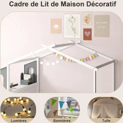 Giantex Structure de Lit 200x140CM avec Bureau Étude sur le Côté et 2 Tiroirs Aucun Sommier Nécessaire 253X102X193CM Blanc