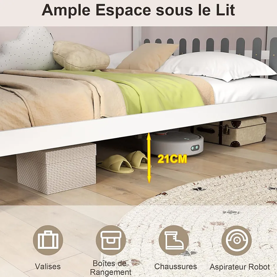 Giantex Structure de Lit 200x140CM avec Bureau Étude sur le Côté et 2 Tiroirs Aucun Sommier Nécessaire 253X102X193CM Blanc