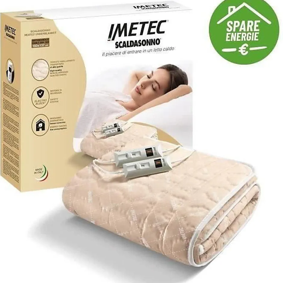 Imetec Surmatelas Chauffant - - Chauffe-lit Pour Lit Double 150 x 137 cm - 2 Commandes avec 2 Températures - Lavable