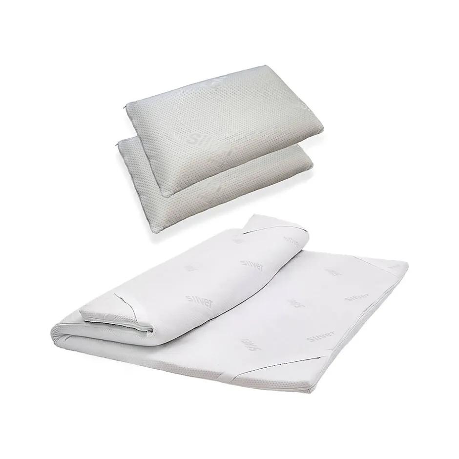 Talamo Italia Surmatelas double Sagittaire, Ensemble matelas avec oreillers, Surmatelas en mousse à mémoire de forme, 140x190xh5 cm