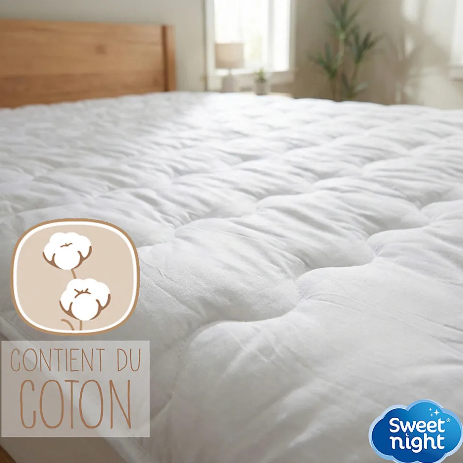 Sweetnight Surmatelas Moelleux 90x200 cm - Protege Matelas Impermeable - Housse Coton - 4 Coins Elastiques - Traitement Anti-Acarien