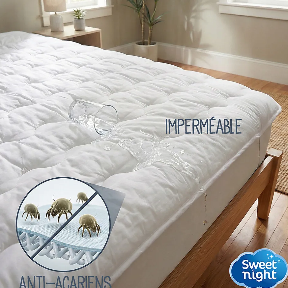 Sweetnight Surmatelas Moelleux 90x200 cm - Protege Matelas Impermeable - Housse Coton - 4 Coins Elastiques - Traitement Anti-Acarien