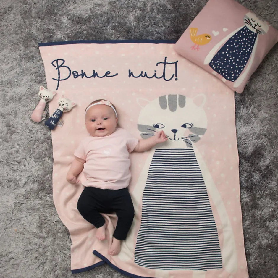 Sevira Kids Taie de coussin en tricot de coton Chat