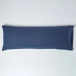 Homescapes Taie de traversin bleu marine en lin lavé, 50x140 cm -