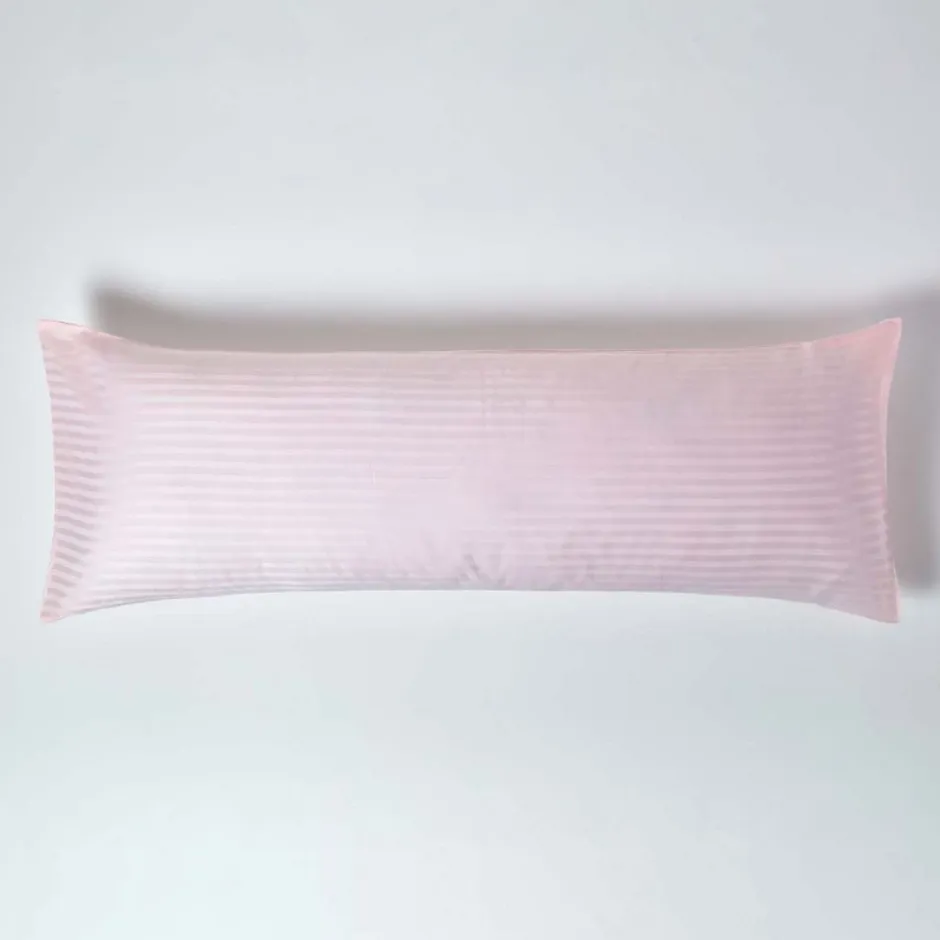 Homescapes Taie de traversin rose satin rayé en coton égyptien 330 fils, 50x140 cm - Sale