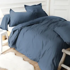 Linnea Taie de traversin uni 140x43 cm coton ALTO bleu Jean