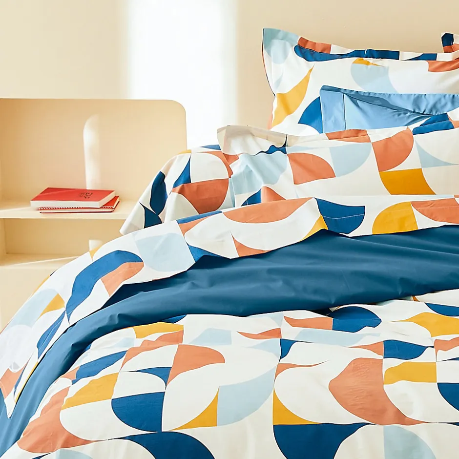 Linnea Taie de traversin 140x43 cm percale de coton MODULO bleu cobalt