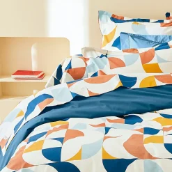 Linnea Taie de traversin 200x43 cm percale de coton MODULO bleu cobalt