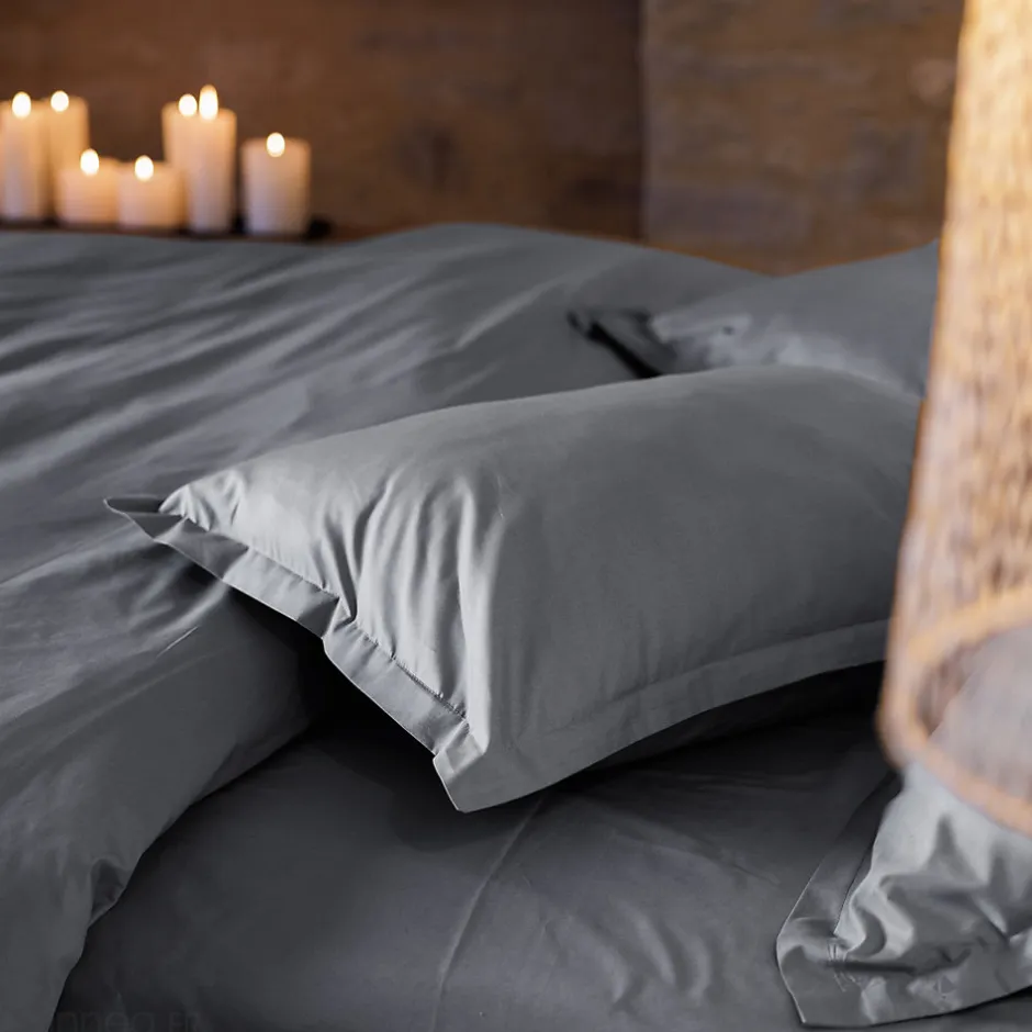 Linnea Taie de traversin 43x190 cm percale de coton MANOIR gris Ardoise