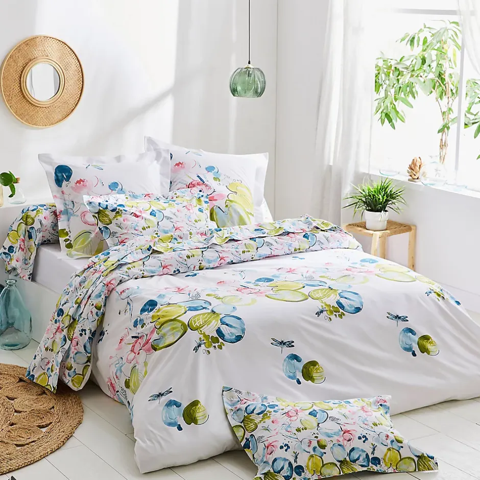 Linnea Taie de traversin 140x43 cm percale coton NENUPHAR aqua Outlet