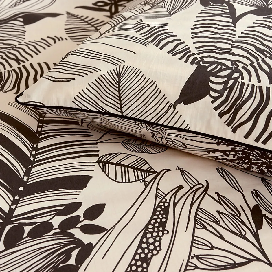 Linnea Taie de traversin 140x43 cm percale de coton ALBA beige/noir