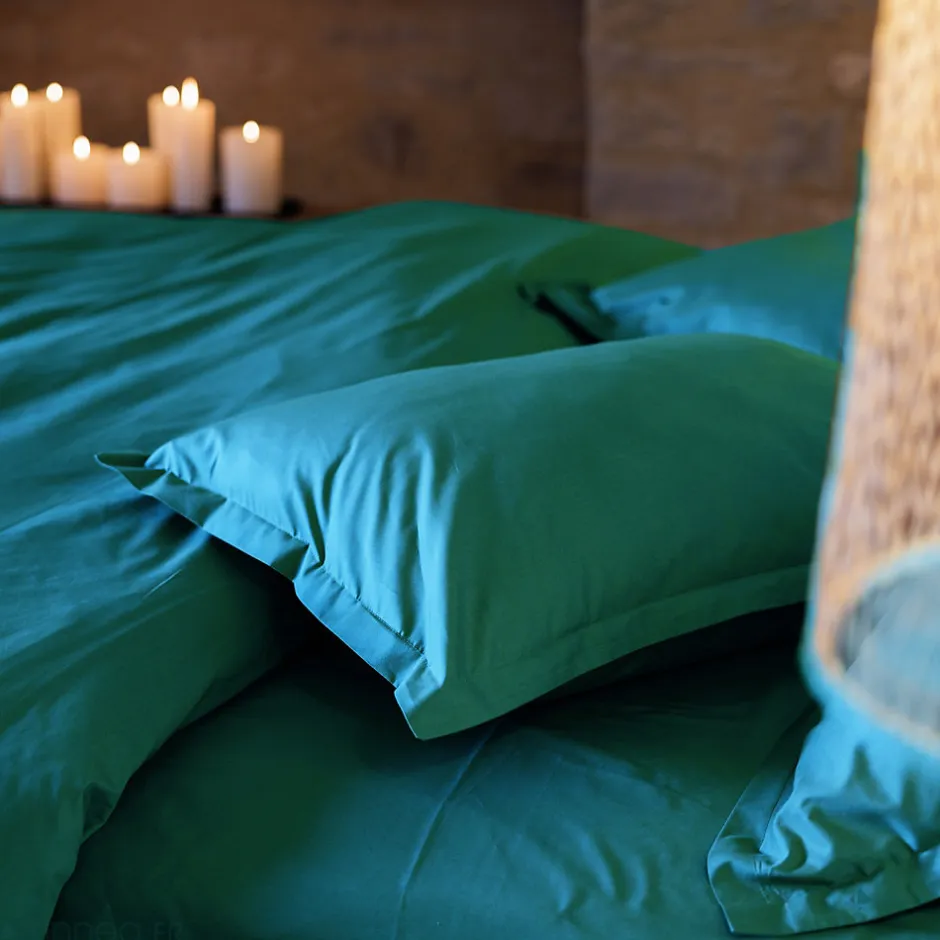 Linnea Taie de traversin 43x190 cm percale de coton MANOIR vert Canard